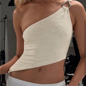 Asymmetrical Cream One-Shoulder Top Princess Polly